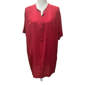 Pomandere Silk Tunic Shirt Dress Wine Poppy Relaxed Fit Short Sleeve Sz 42, US 6